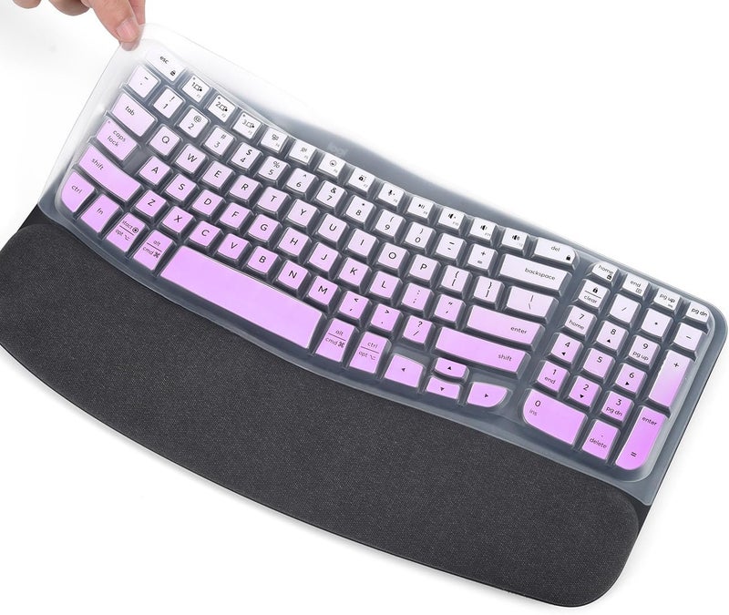 imComor Keyboard Cover Skin for Logitech Wave Keys MK670 Combo Keyboard Skin, Logitech Wave Keys Wireless Ergonomic Keyboard Cover Protector Skin Accessories, Ombre Purple - Image 1